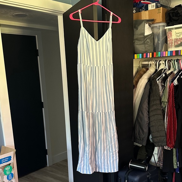 Old Navy Dresses & Skirts - Old Navy White and Light Blue Striped Tiered Maxi Dress